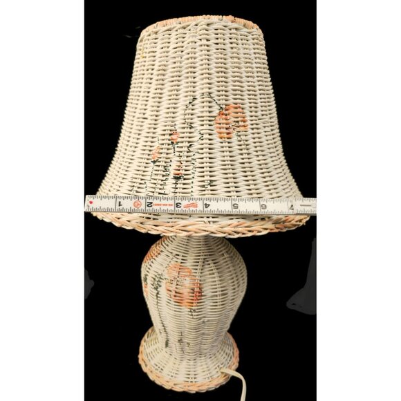Vintage Wicker Table Lamp With Hand-Painted Floral Details & Shade - Picture 4 of 12
